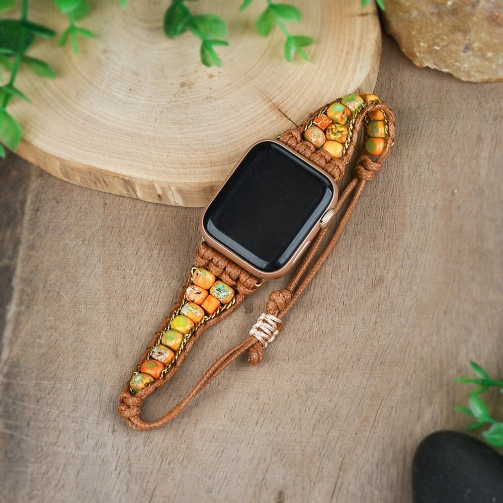 Natural Imperial Jasper Stone Cube Beaded Strap for 38 40mm Apple iWatch Watch